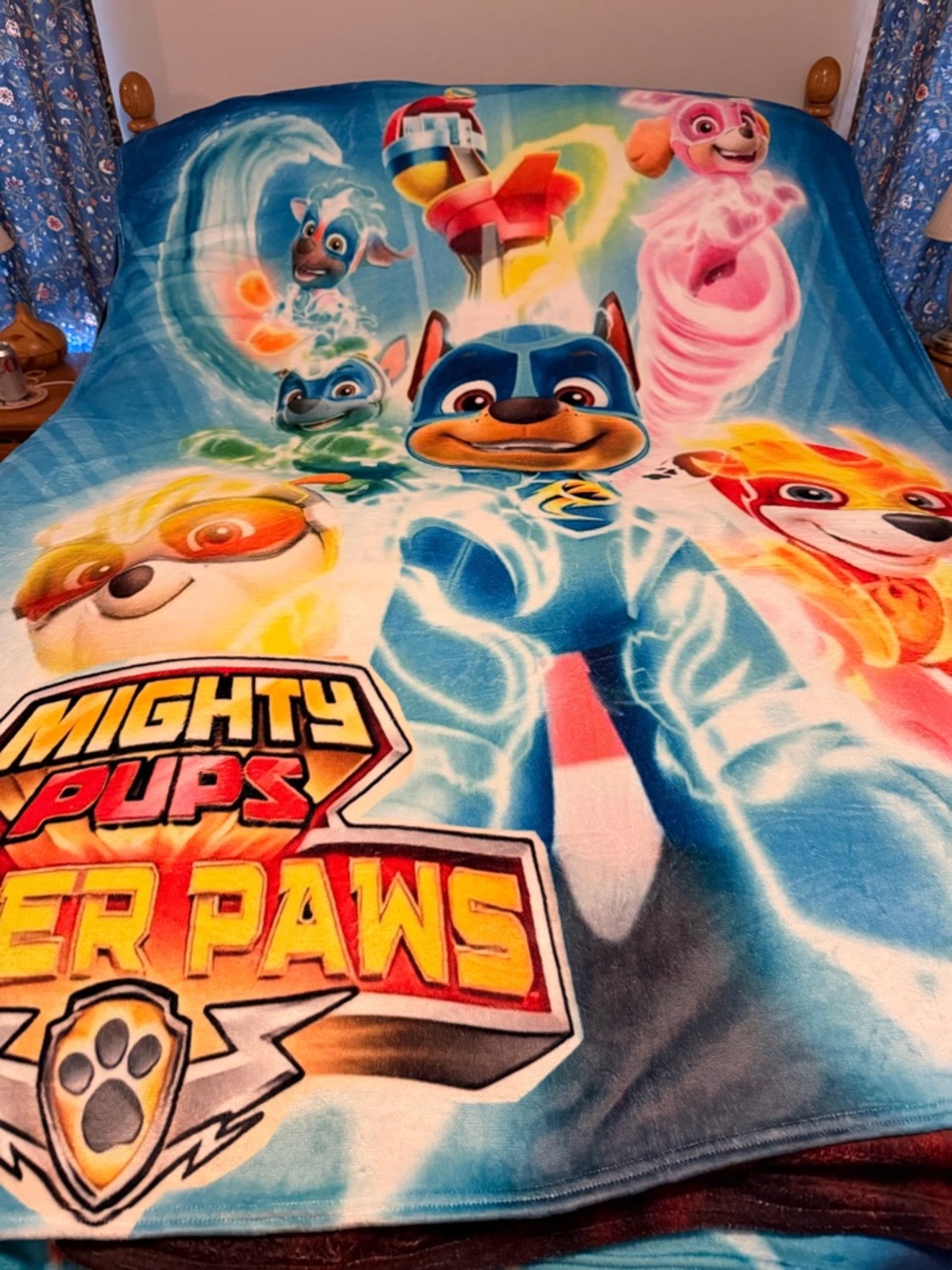 Paw Patrol Mighty Pups Blue Pink Yellow Kids Throw Blanket